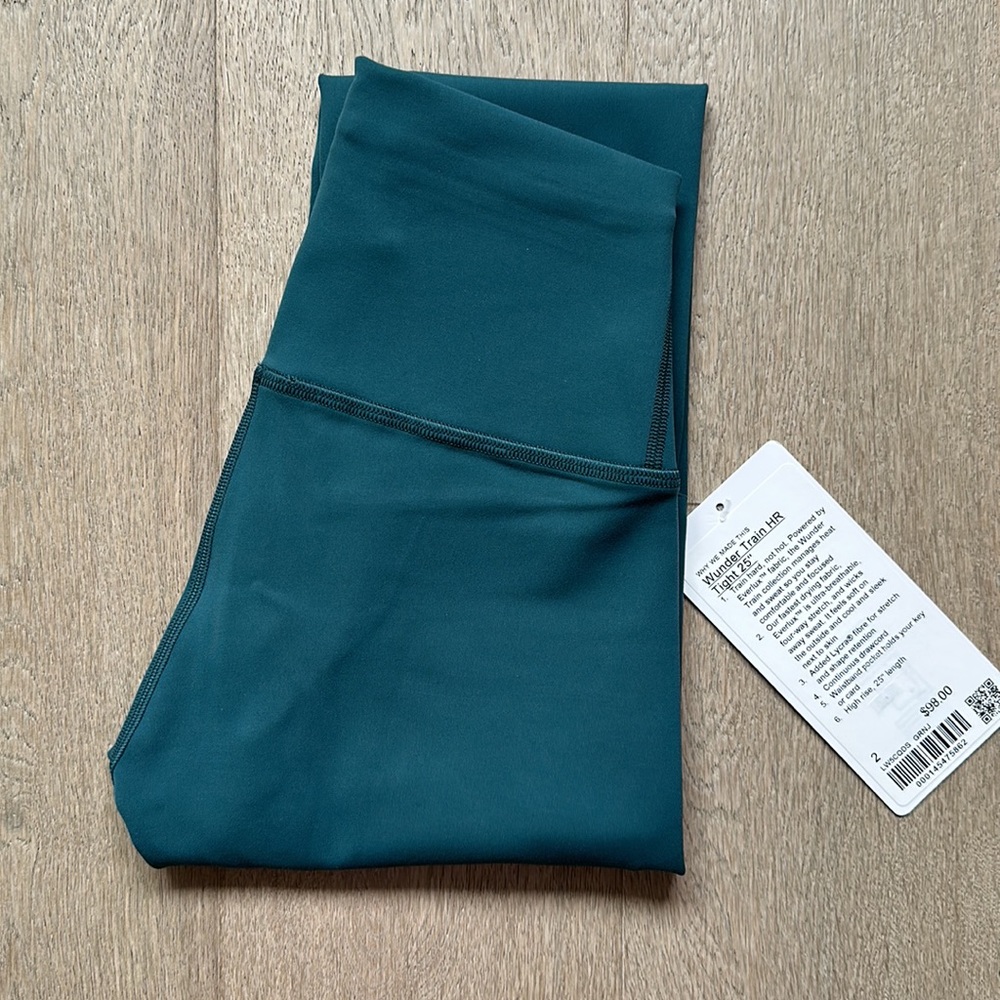 wunder train 25" green jasper size 2 lululemon nwt